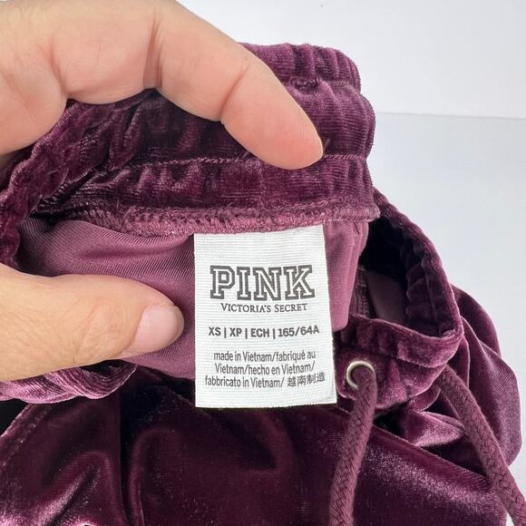 EUC PINK Victoria's Secret Velour Embroidered Pink Logo Drawstring Joggers XS - Picture 7 of 10